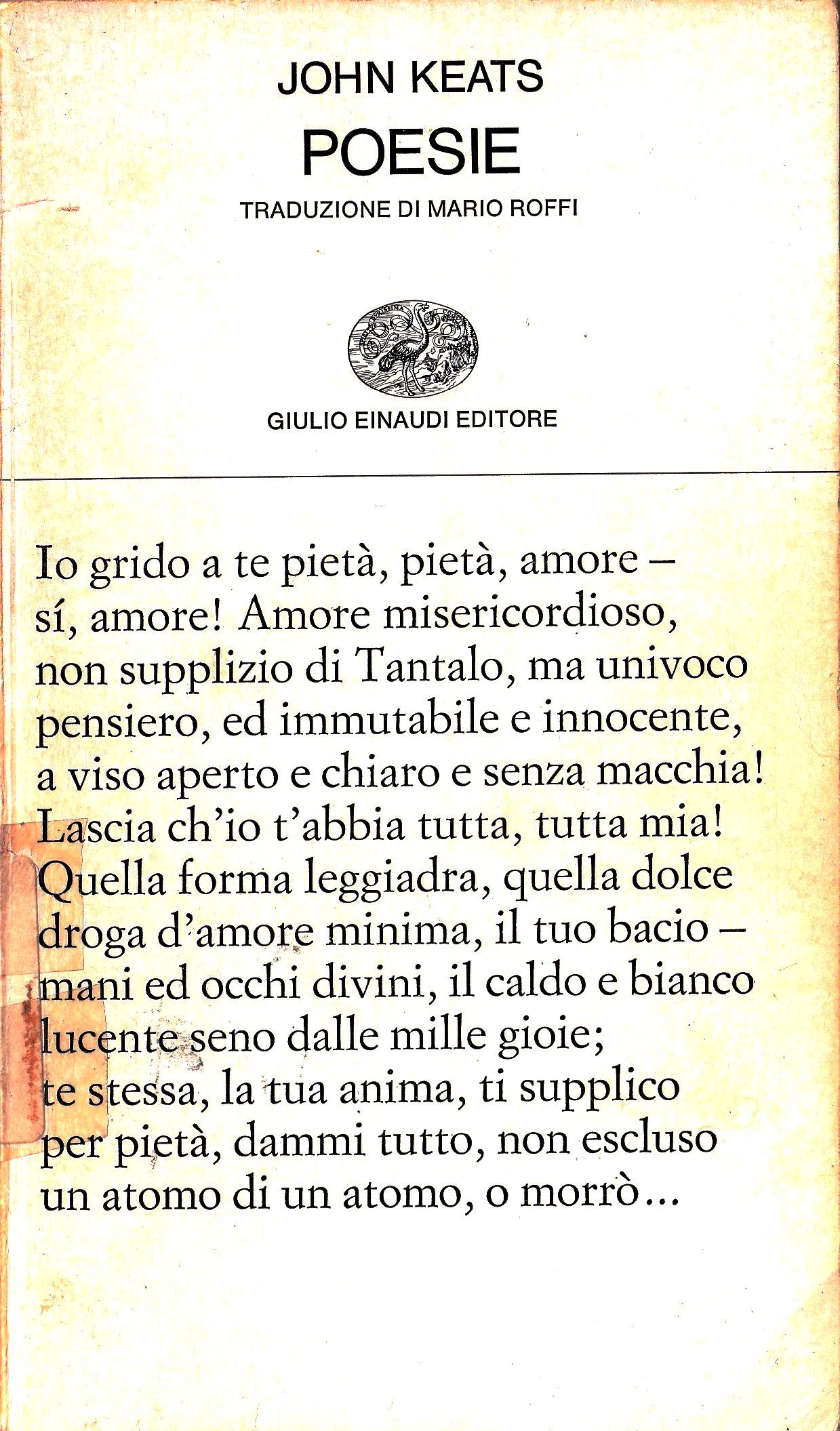 John Keats: POESIE. Introduzione e note di Vanna Gentili. Traduzione di Mario Roffi.